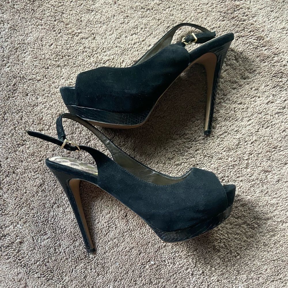 Sam Edelman sling back platform heels peep toe black